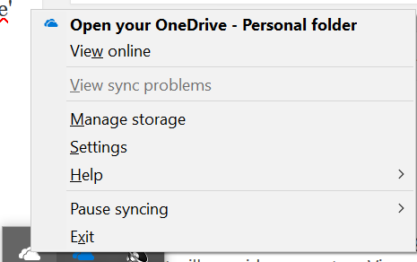 OneDrive settings area
