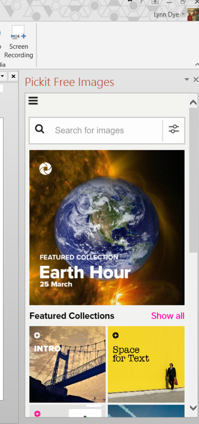how Pickit appears in the sidebar of PowerPoint