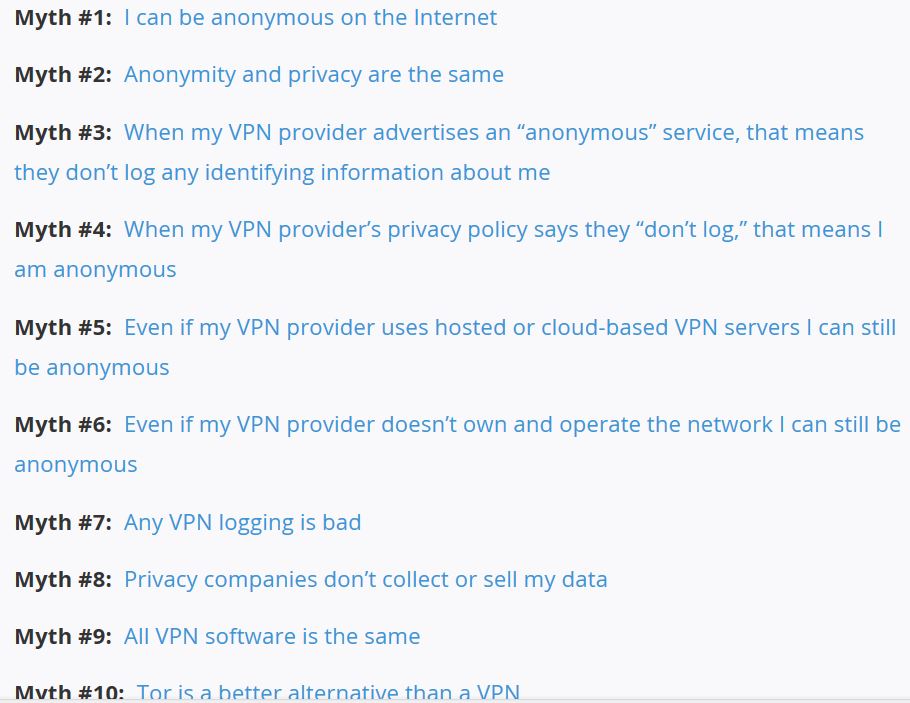 10 Myths of what a VPN can do