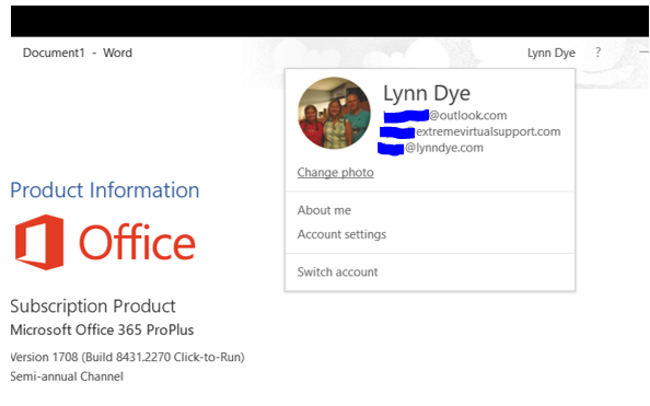 all my Microsoft accounts and I can switch among them