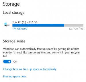 Storage Sense screen
