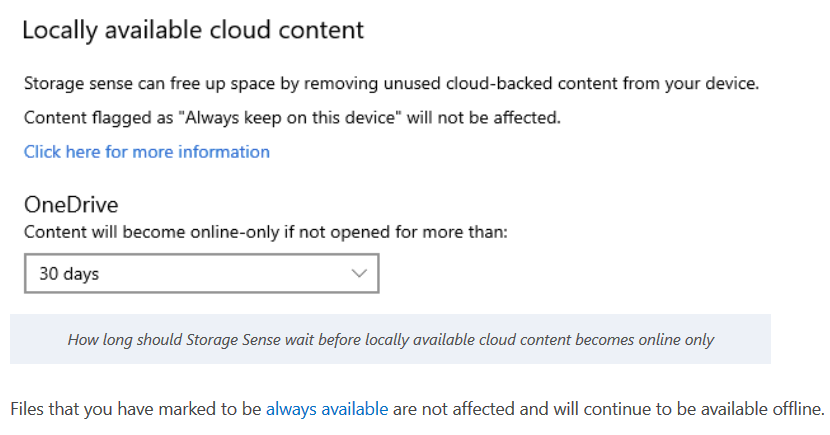 storage sense manages cloud content