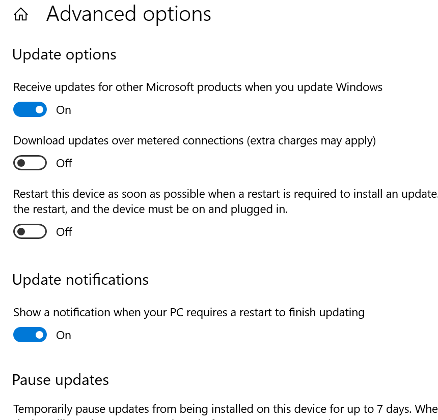Advanced Restart screen for Windows 10 May update